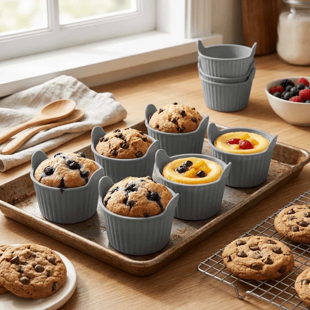 Kitchen Pro Baking Tray - 6-teiliges Silikon-Backformen-Set für Heißluftfritteuse, DIY Cupcake-Backformen,