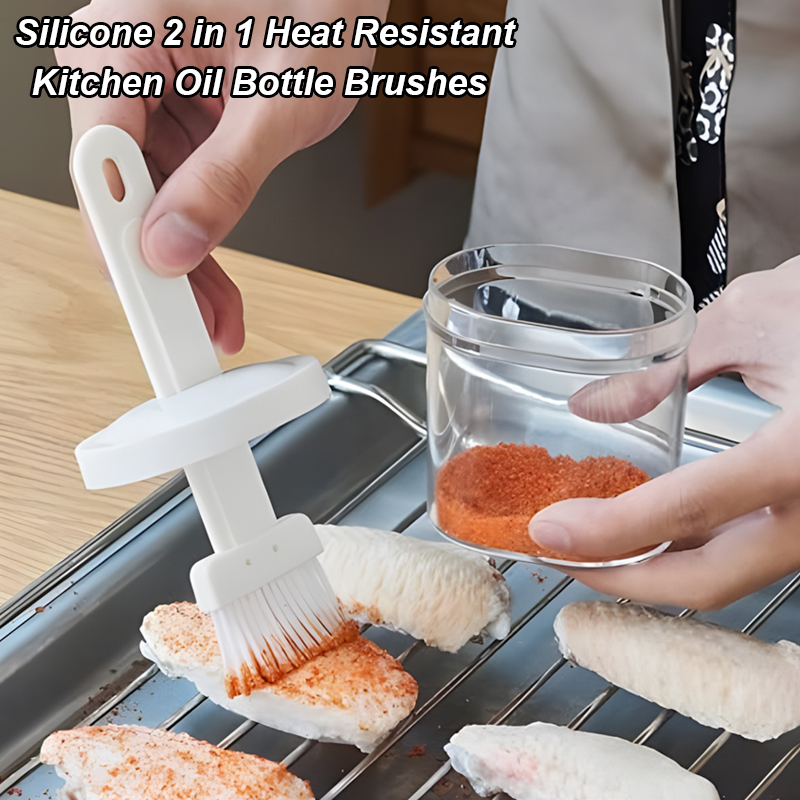 Kitchen Baking Brush - 2-in-1 Hitzebeständige Küchen-Ölflaschenbürste Silikon-Bastbürste Sauce-Flaschenbürste Grillbürste