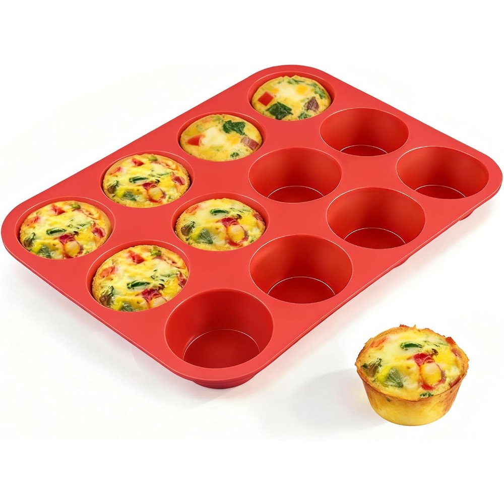 Muffin Tin Nonstick - 12er Silikon-Muffinform, antihaftbeschichtet, wiederverwendbare Cupcake-Backform, normale