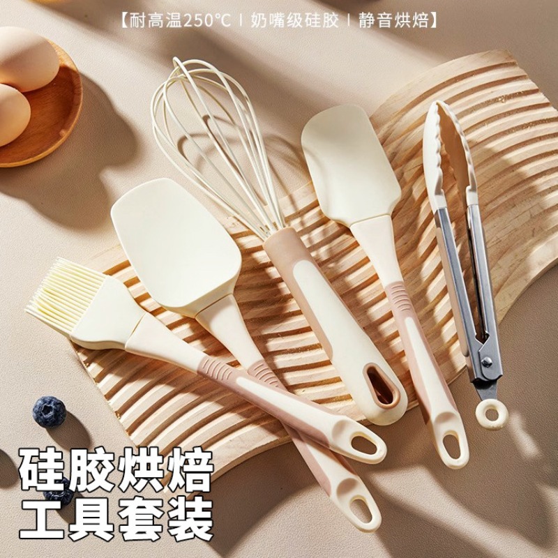 Kitchen Baking Brush - 5-teiliges Silikon-Backwerkzeug-Set – Spatel, Schneebesen, Zange,