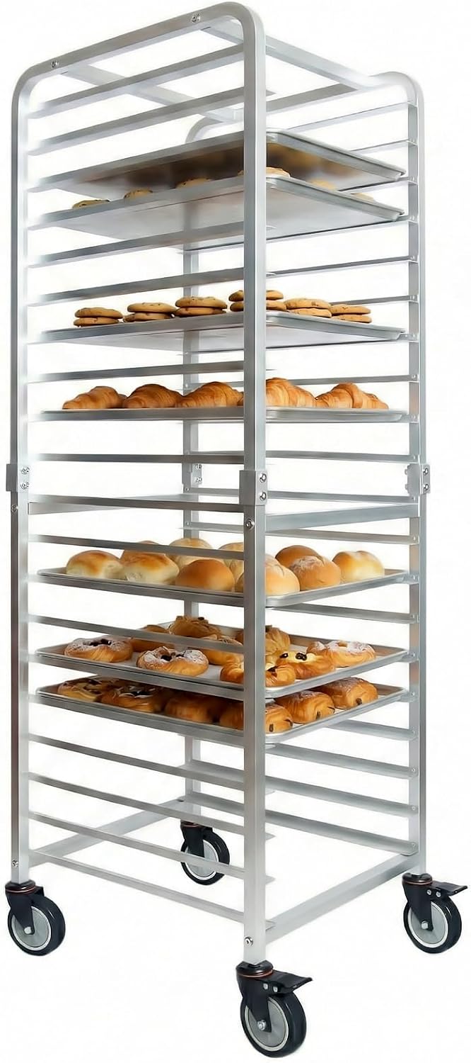 Kitchen Baking Sheet Organizer - Kommerzieller 20-stufiger Edelstahl-Backblechständer mit Rädern, mobiler