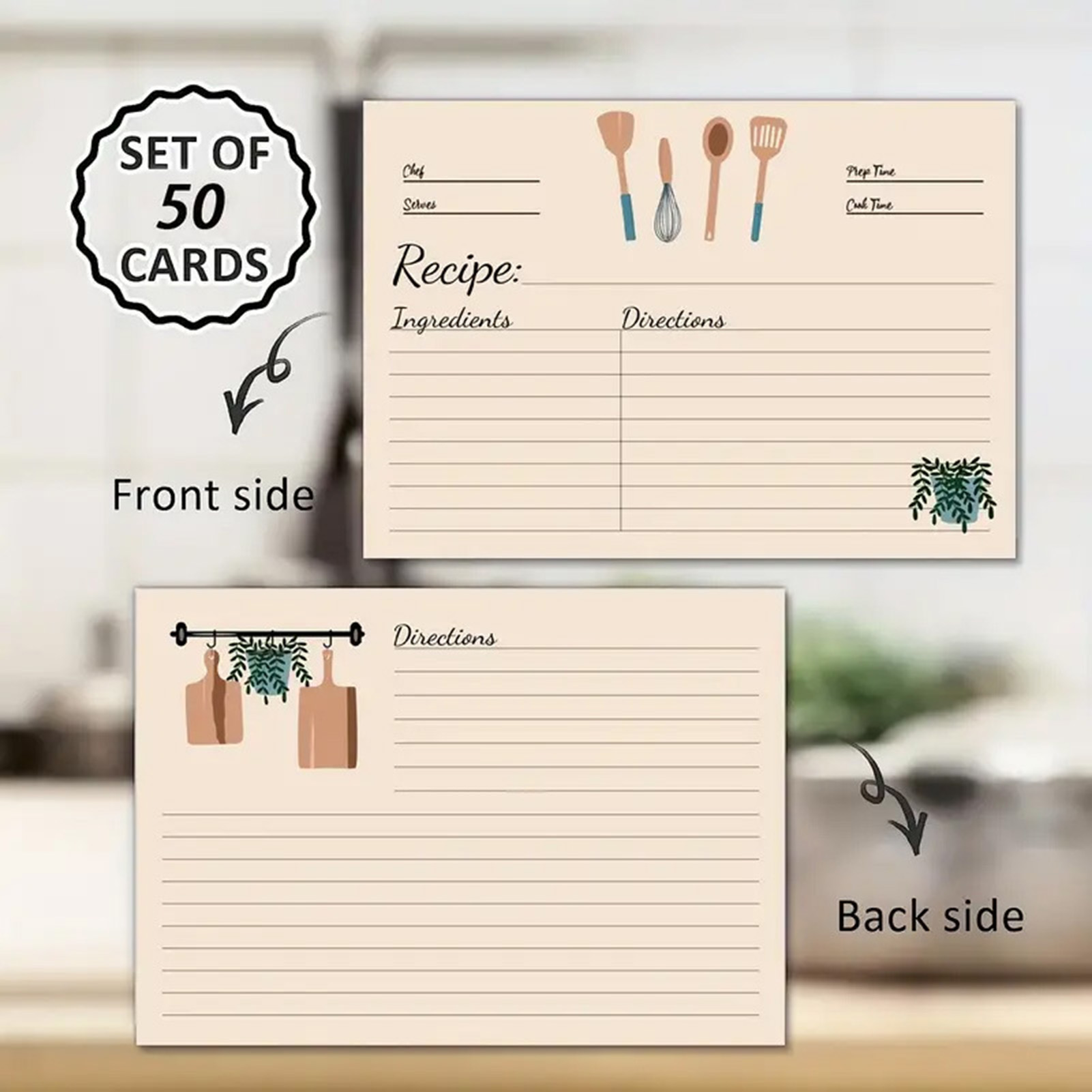 Kitchen Baking Sheet Organizer - 50 Blatt Rezeptkarten für Ordner, Küche,
