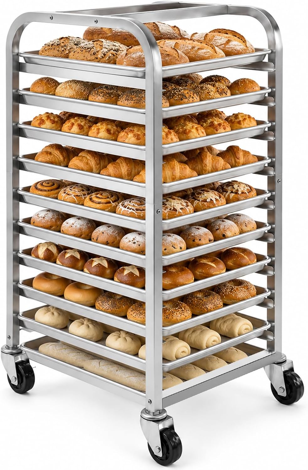 Kitchen Baking Sheet Organizer - 10-stufiger Edelstahl-Backblechständer mit Rollen, mobiler Bäckerei-Kühlwagen,